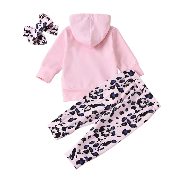 Barn Flickor Print Sweatshirt Kostym Långärmad + Byxor + rosett pink 100cm