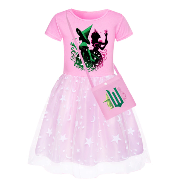 Flickor Glinda Wicked Klänning Regnbågsstjärna Klänning Fest Prinsessa Tutu Kjole Julklapp Med Väska Pink-A 120cm