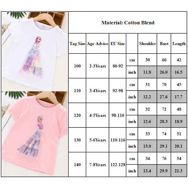 Frozen Elsa Princess Barn Flickor Princess Casual Kortärmad Sommar T-Shirt Light Blue 100cm