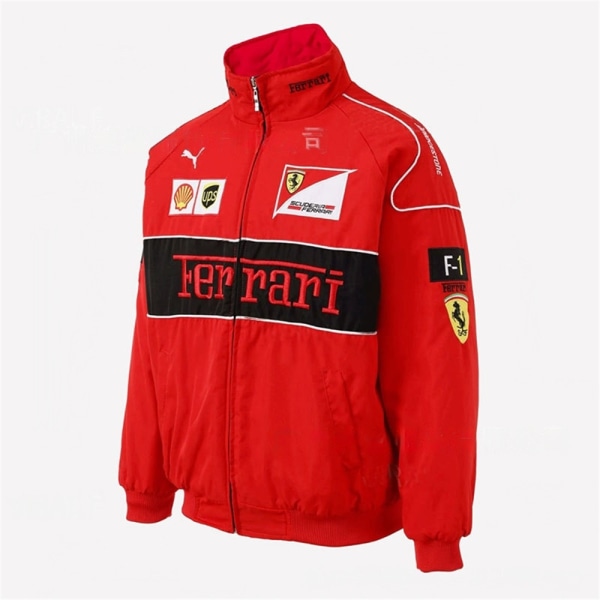 Män Kvinnor F1 Team Racing Ferrari Jacka Rock Zip Up Broderi Retro Ytterkläder Red S