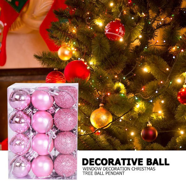 24 st julgranshängande prydnader för hem- och festdekoration pink 24pcs