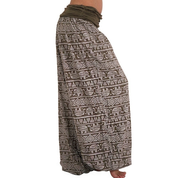 Kvinnor Baggy Harem Byxor Hippie Wide Leg Yoga Lösa Byxor khaki XL