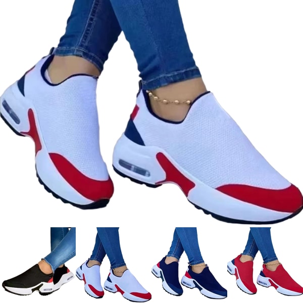 Platformträningsskor för kvinnor Sportssneakers Pumps Air Slip On Shoes red 37
