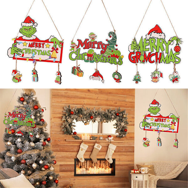 God Jul Grinchmas Trä Grinch Prydnader Julgran Dörr Dekor A