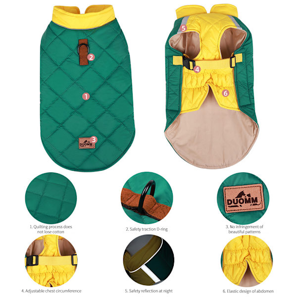 Vinter Bomull Husdjur Hundkläder Varma Valpkappa Vinterjacka Green  yellow 4XL