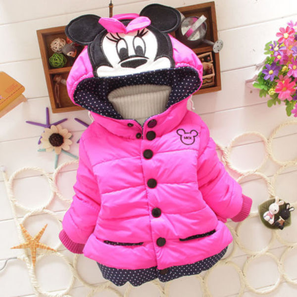 Barn Flickor Dunjacka Vadderad Puffer Kappa Med Luva Mickey Ytterkläder rose red 6