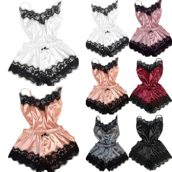 Kvinnors sexiga slingerie set rem remsa spets trim casual hem wine red S