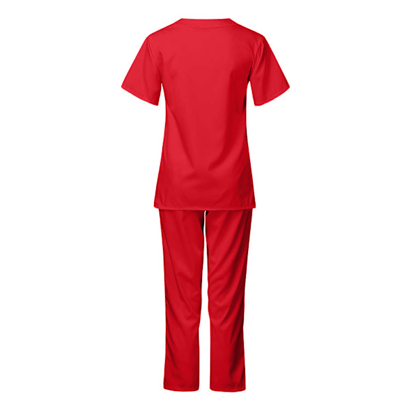 Damläkare Uniform Sjuksköterska Sjukhusbyxor Set Arbetskläder Tee Toppar red XL