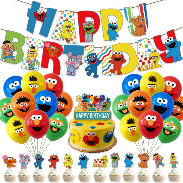 Sesam Street tema födelsedag ballonger Banner Party dekorationer