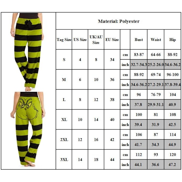 Jul Kvinnors Grinch Tryckta Byxor Pyjamas Vinter Varma Present XL