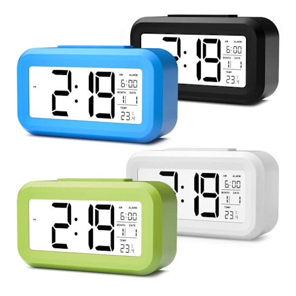 Smart Ljus LCD Väckarklocka Digital med Bakgrundsbelysning Tid green