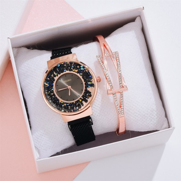 Mode Kvinnor Armband Quartz Watch Armbandsur Smycken Presenter black