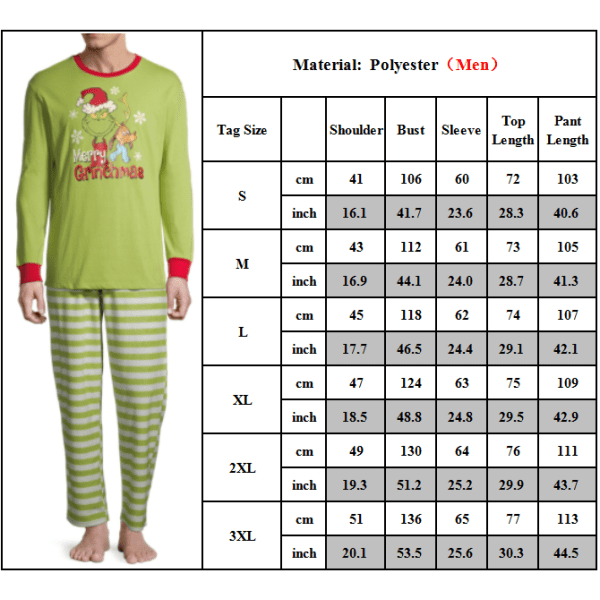 Grinch jul familj pyjamas outfits sovkläder loungewear Dad 3XL