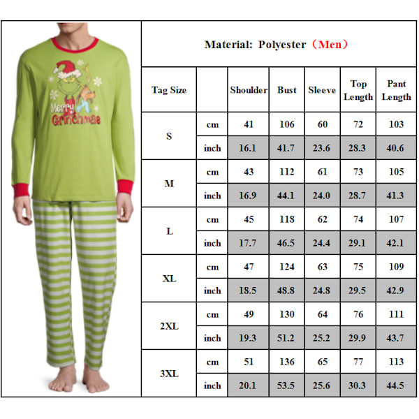 Grinch julpyjamas familjeset sovkläder loungewear Dad M