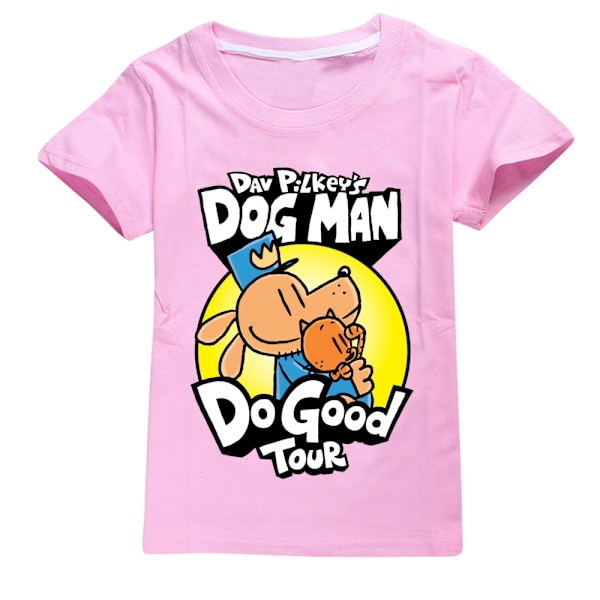 Dog Man Pojkar T-shirt Tecknade Toppar Tee Barn Pojkar Flickor T-shirts Barnkläder Sommar Kortärmad Pink 140cm