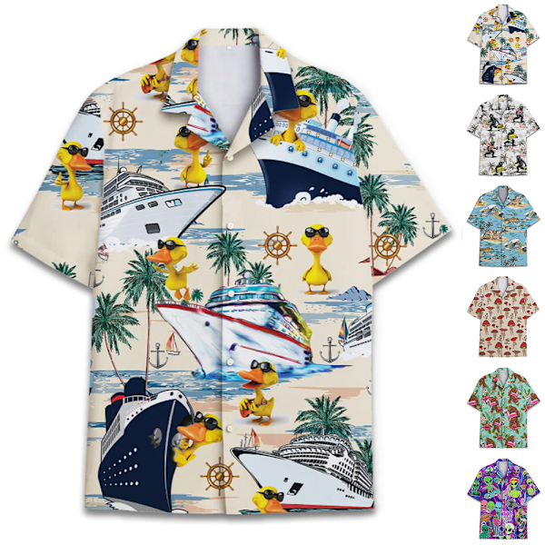 Herr Hawaiian Button Up Casual Skjorta Rolig Nyhet Kortärmad Semester Strand Topp A M