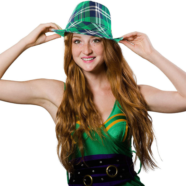 St Patricks Day Hat Vuxna med fluga Grön Pläd Hatt Kostym