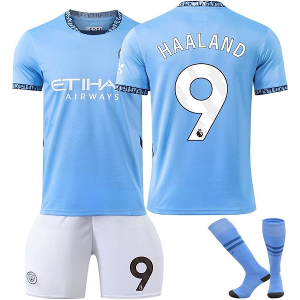 Fotbollströja för barn säsongen 24/25 Fotbollskläder #9 Haaland Fotbollströja Mode Sport T-shirt Blå 26