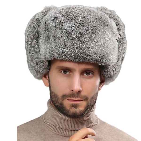 Män Warm Thicken Öronkåpor Skinny Fur Hat Outdoor Cold Ski Hat grey