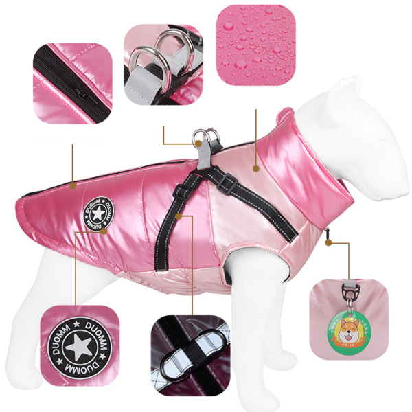 Pet Dog Reflekterande Jacka Kappa Väst Justerbar plysch halsringning pink L