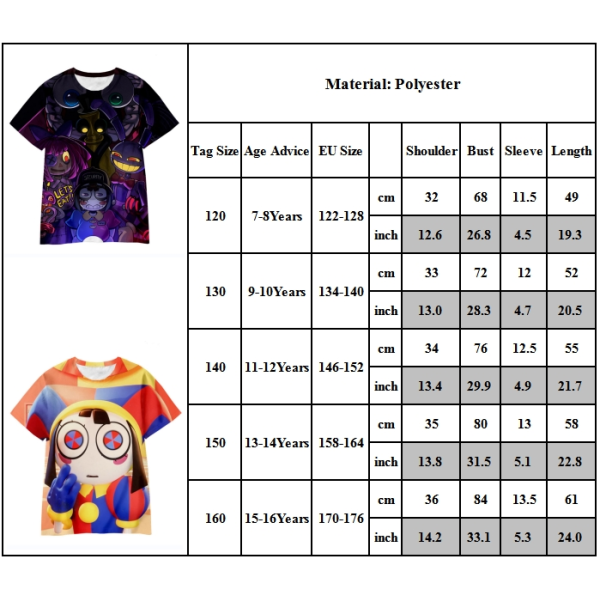 DEN FANTASTISKA DIGITALA CIRKUSEN T-shirt Pojkar Flickor Kortärmad Skjorta C 140cm