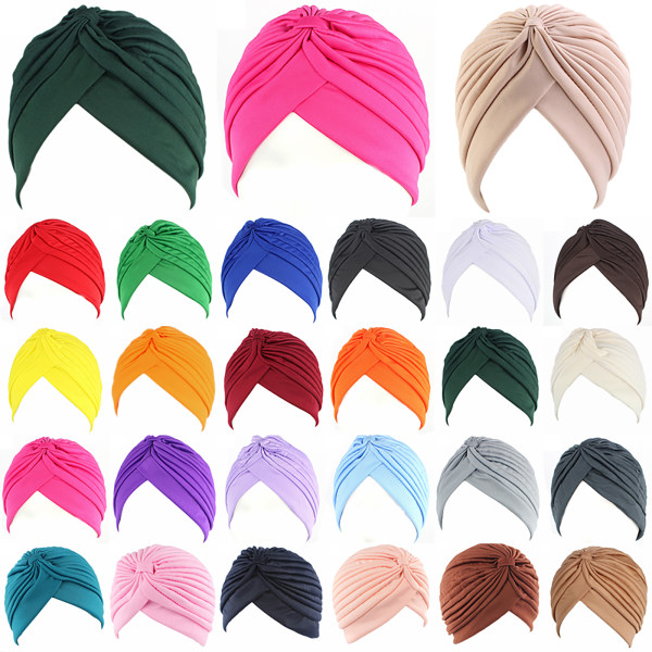 Kvinnor Plisserad Turban Knot Twist Cap Huvudband Headwrap Hijab Hat #1