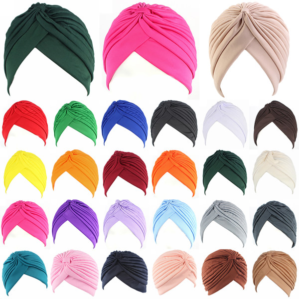 Kvinnors veckade turban knut twist mössa huvudband huvudduk hijab hatt 9