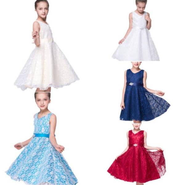 Barn Flickor Virkad Spets Bal Klänning Kjol Prinsessa Bröllopsklänning sky blue 12year