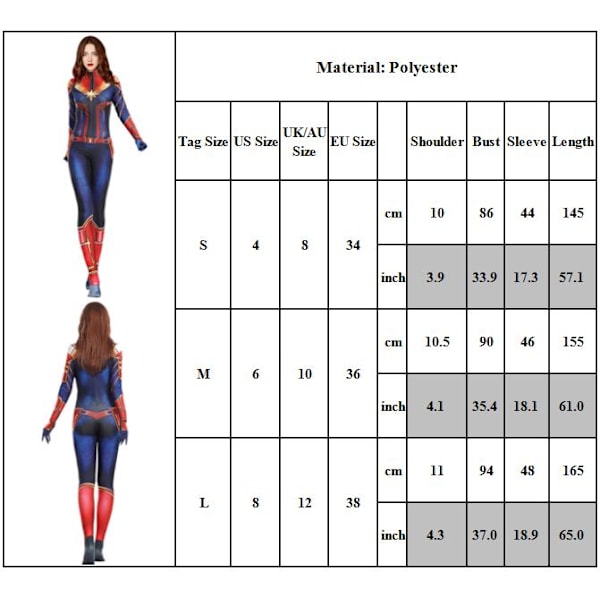 Kvinnlig kapten Captain Marvel cos tights Captain Marvel kostym L