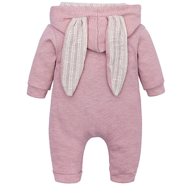 Baby Romper Cartoon Kanin 3D Öra Hoodie 1Piece Dragkedja Bodysuit Pink 66cm