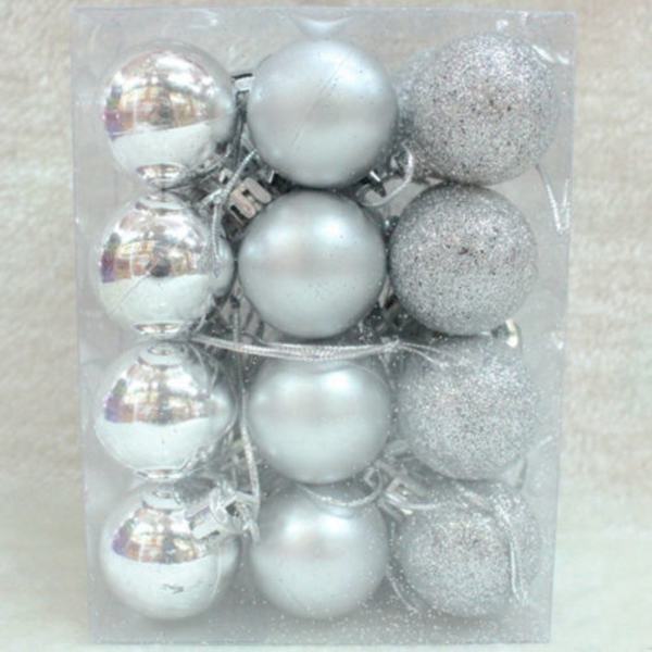 24 st/låda Julgranskula Hängande Prydnad Jul Dekoration silver 24pcs