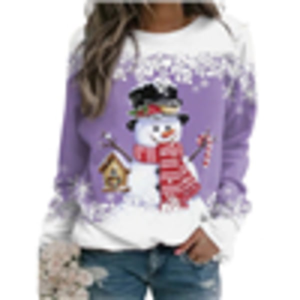 Kvinnors Jultoppar Snögubbe Tröjor Långärmad Crewneck B M