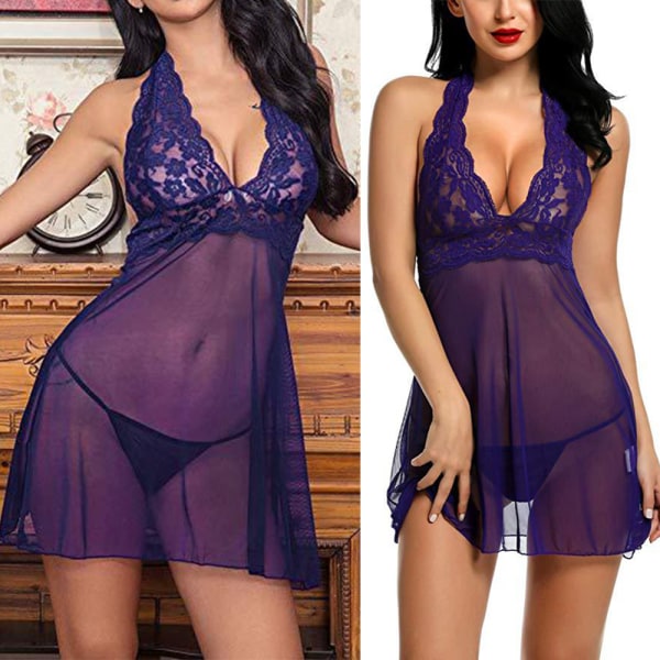 Dam Sexig Body Babydoll Underkläder Xmas Halterneck Nattkläder dark purple S