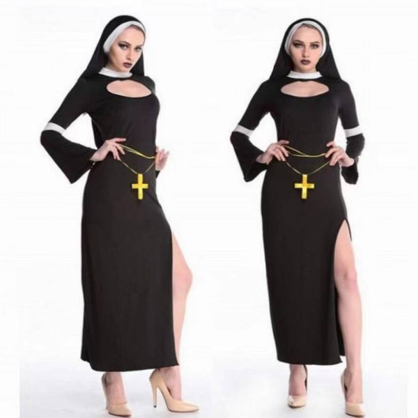Sexig nunnadräkt Halloween Fancy nunnadräkt för kvinnor M