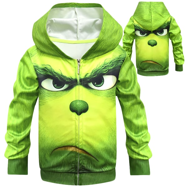 Grinch Dragkedja Huvtröja Barn Jul Fest Huvtröja 140cm