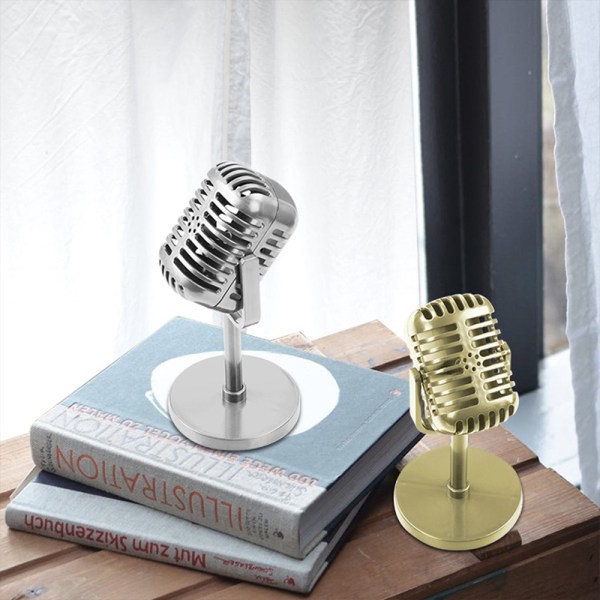 Mikrofon modell rekvisita prydnad vintage stil scen bordsdekor silvery