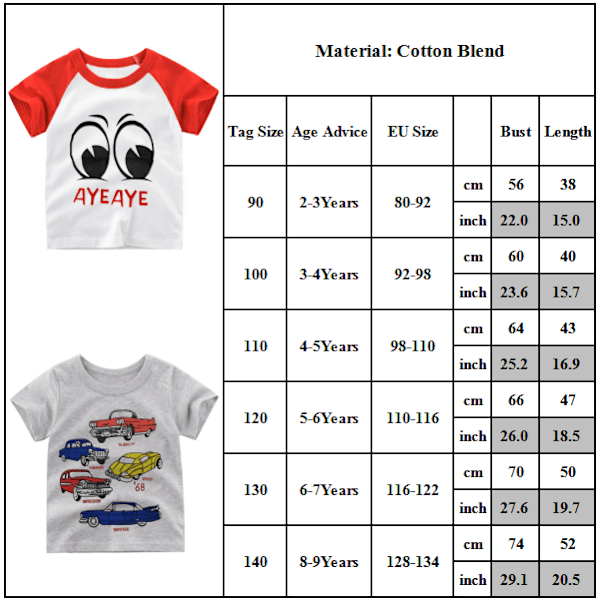 Barn Kortärmad T-shirt med tecknad tryck Pojkar Sommar Pullover Toppar #3 140cm