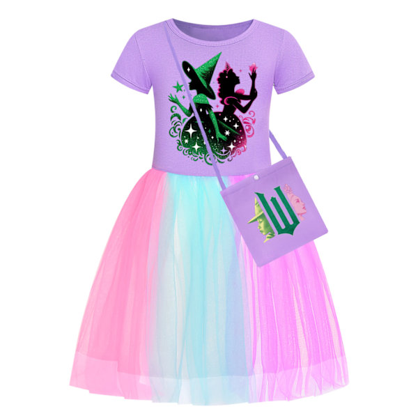 Flickor Glinda Wicked Klänning Regnbågsstjärna Klänning Fest Prinsessa Tutu Kjole Julklapp Med Väska Purple-B 120cm