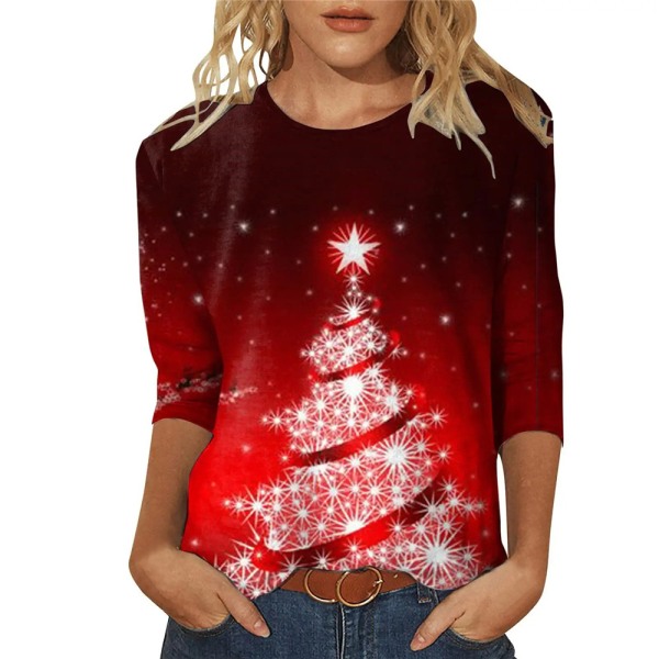 Jultröjor Dam Dressy Casual Holiday T-shirts med 3/4 ärmar C XL