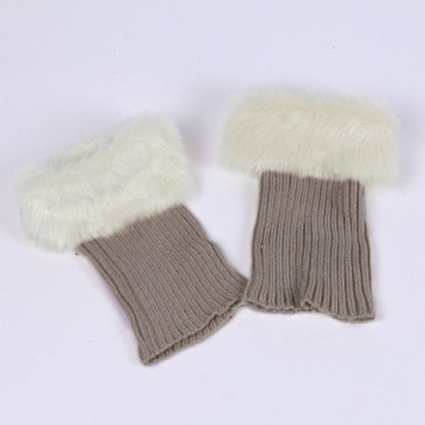 Dam vinter stickade boot cuffs päls stickade toppers boot leg strumpor Beige
