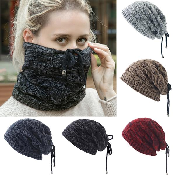 Vinter höst Unisex pullover mössa multifunktionell ull stickad mössa black