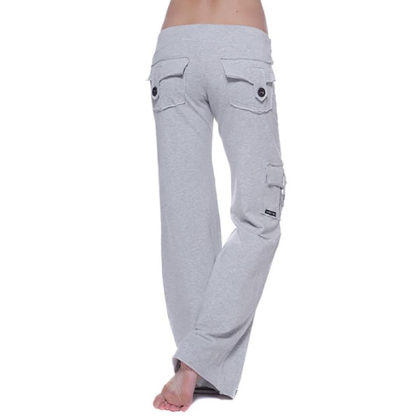 Hög midja vida ben byxor dam casual yoga byxor grey L