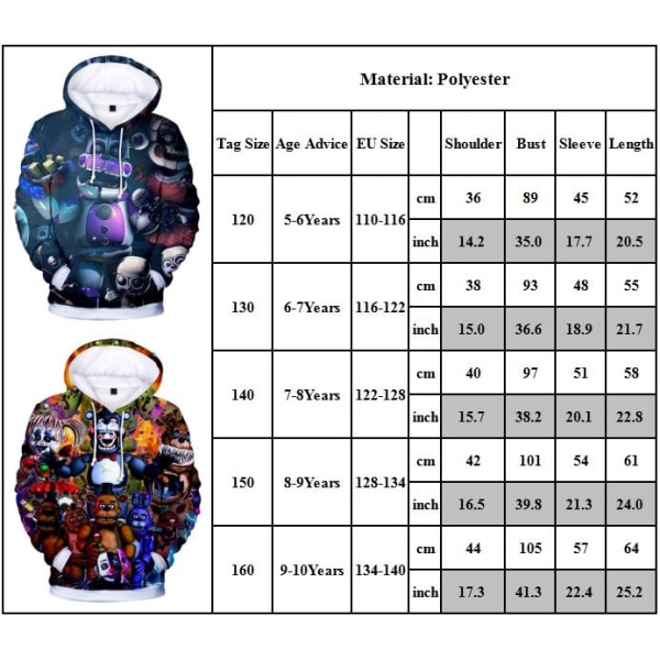 Barn Vuxna Five Nights At Freddy's 3D Pullover Sweatshirt Hooded C 130cm