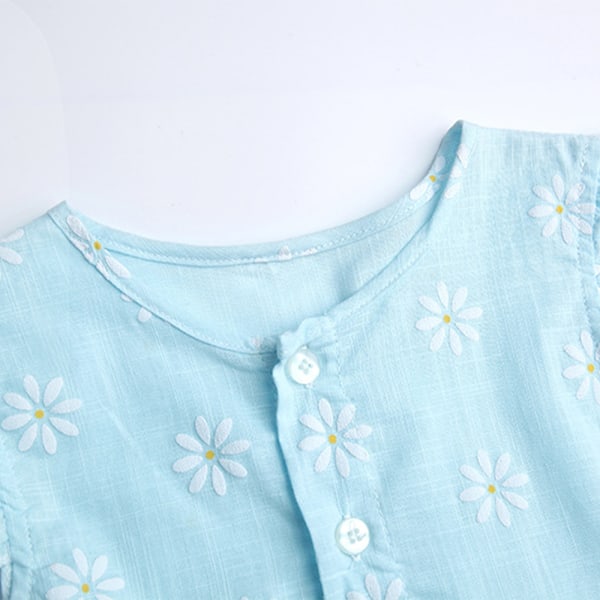 Flickor Ärmlös Prinsessklänning för Barn Baby Sommar Väst Klänning Strand Semester Blommig Solklänning Light Blue 100cm
