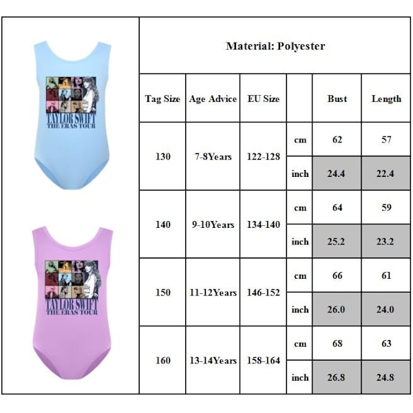 Taylor Swift Barnkläder Flickor Sångare Baddräkt Badkläder Strandkläder Simdräkt 7-14 År Light Blue 160cm