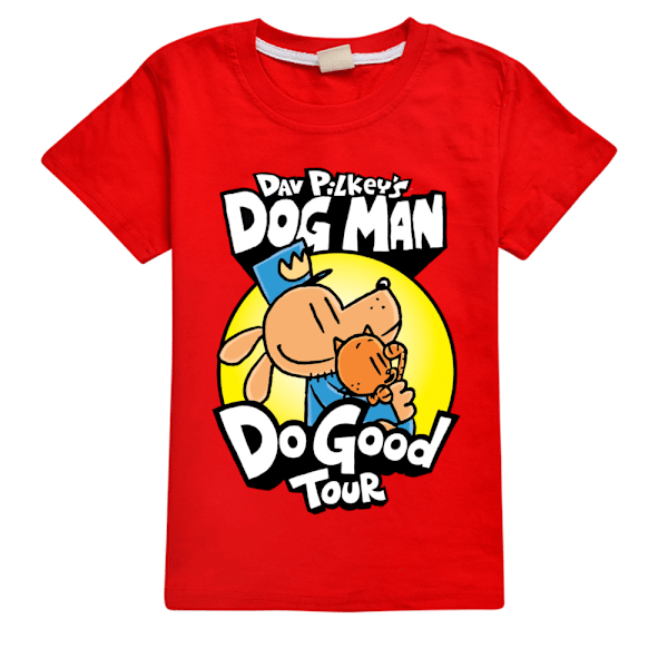 Dog Man Pojkar T-shirt Tecknade Toppar Tee Barn Pojkar Flickor T-shirts Barnkläder Sommar Kortärmad Red 140cm