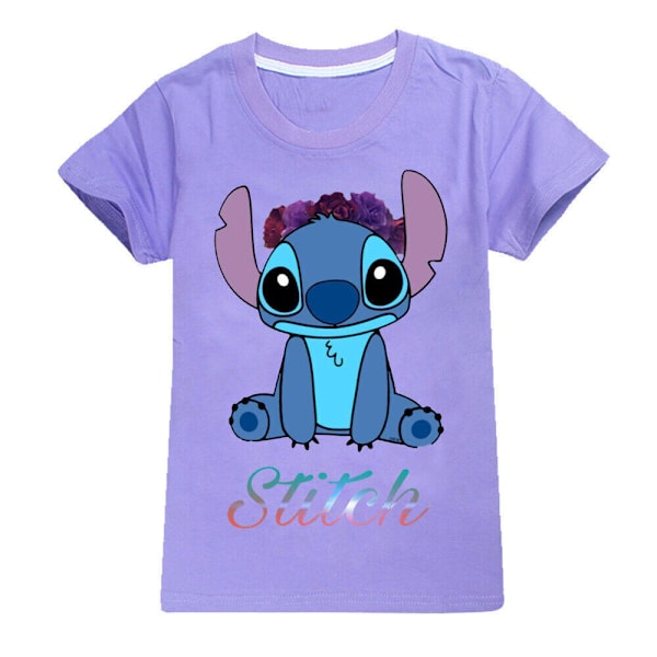 Stitch barn t-shirts för pojkar och flickor, kortärmad t-shirt med rund hals purple 140cm