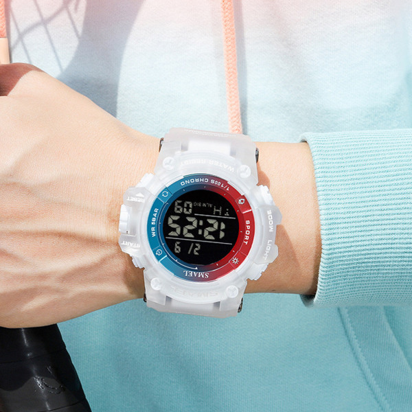 Digital watch för män Vattentäta klockor LED-bakgrundsbelysning White