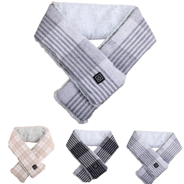 Elektrisk uppvärmd halsduk Vinterhalsvärmare Sjal USB Mjuk Present Gray and white grid