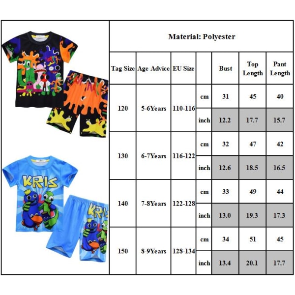 2 st barnpyjamas Roblox Rainbow Friends T-shirt shorts nattkläder B 120cm